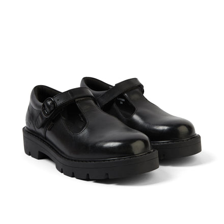 Front ¾ right of Junior Girls Kori T Bar Leather Black