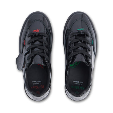 Detail view (Top view mapped) of Junior Girls Tovni Stack Lo Flower Patent Leather Black