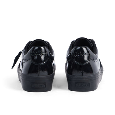 Back view of Junior Girls Tovni Stack Lo Flower Patent Leather Black