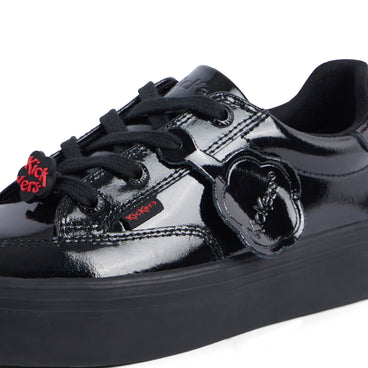 Detail view (close-up) of Junior Girls Tovni Stack Lo Flower Patent Leather Black