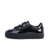 Left side view of Junior Girls Tovni Stack Lo Vel Patent Leather Black