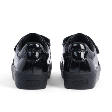 Back view of Junior Girls Tovni Stack Lo Vel Patent Leather Black