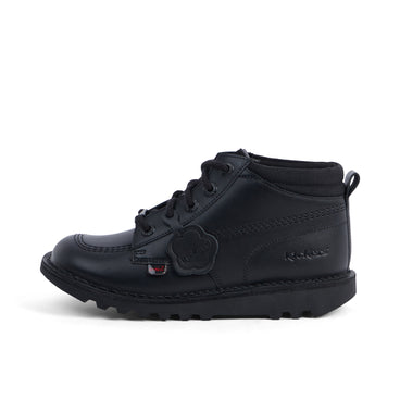 Left side view of Youth Unisex Kick Hi Mix Mesh Leather Black