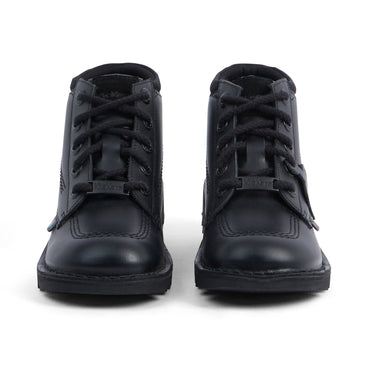 Front view of Youth Unisex Kick Hi Mix Mesh Leather Black