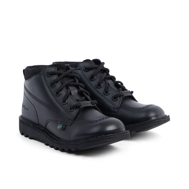 Front ¾ right of Youth Unisex Kick Hi Mix Mesh Leather Black