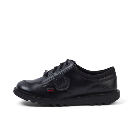 Left side view of Youth Unisex Kick Lo Mix Mesh Leather Black