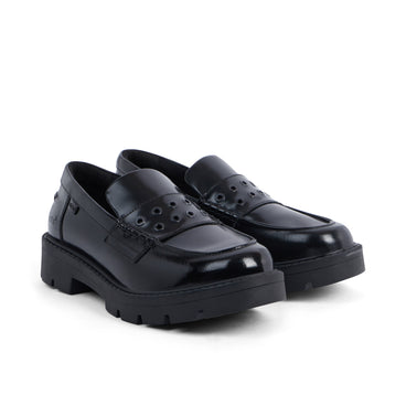 Front ¾ right of Adult Womens Kori Loafer Rivet Leather Black