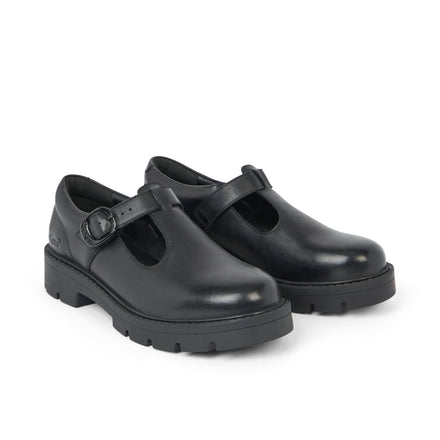 Front ¾ right of Adult Womens Kori T Bar Leather Black