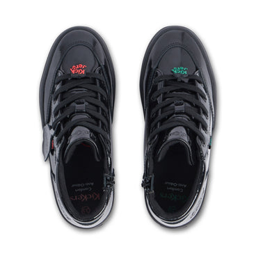 Detail view (Top view mapped) of Junior Girls Tovni Stack Hi Flower Patent Leather Black