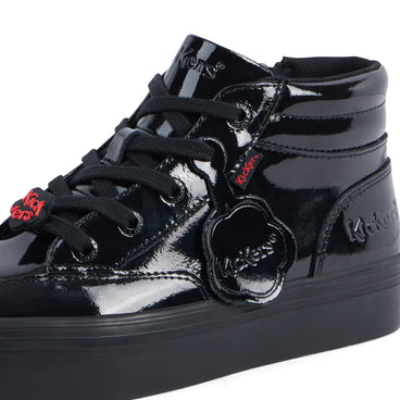 Detail view (close-up) of Junior Girls Tovni Stack Hi Flower Patent Leather Black