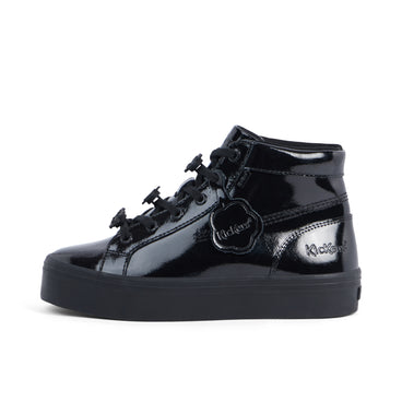 Left side view of Youth Womens Tovni Stack Hi Flower Patent Leather Black