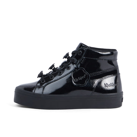 Left side view of Youth Womens Tovni Stack Hi Flower Patent Leather Black