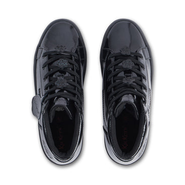 Detail view (Top view mapped) of Youth Womens Tovni Stack Hi Flower Patent Leather Black