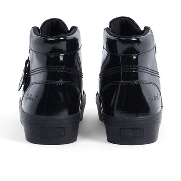 Back view of Youth Womens Tovni Stack Hi Flower Patent Leather Black