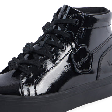 Detail view (close-up) of Youth Womens Tovni Stack Hi Flower Patent Leather Black