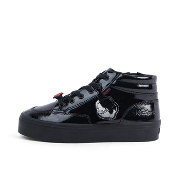Left side view of Youth Women Tovni Stack Hi Flower Patent Leather Black