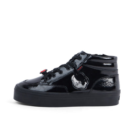 Left side view of Youth Women Tovni Stack Hi Flower Patent Leather Black