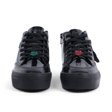 Front view of Youth Women Tovni Stack Hi Flower Patent Leather Black