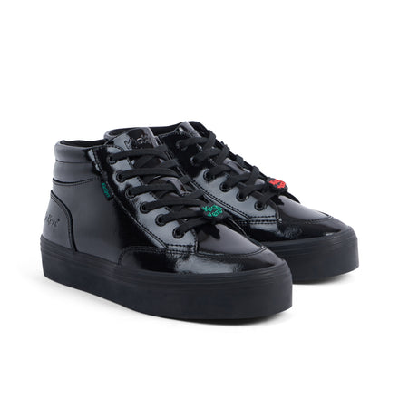 Front ¾ right of Youth Women Tovni Stack Hi Flower Patent Leather Black