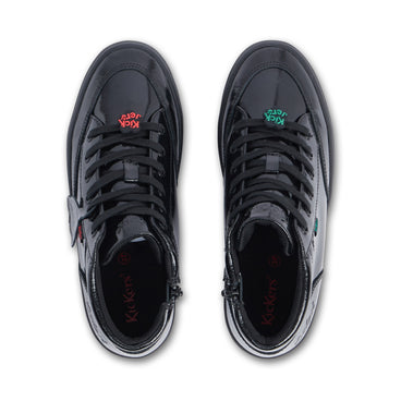 Detail view (Top view mapped) of Youth Women Tovni Stack Hi Flower Patent Leather Black