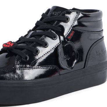 Detail view (close-up) of Youth Women Tovni Stack Hi Flower Patent Leather Black