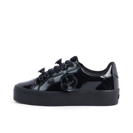 Left side view of Adult Womens Tovni Stack Lo Flower Patent Leather Black