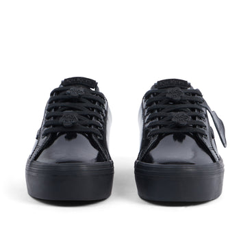 Front view of Adult Womens Tovni Stack Lo Flower Patent Leather Black