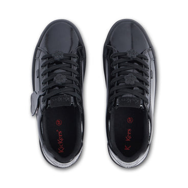 Detail view (Top view mapped) of Adult Womens Tovni Stack Lo Flower Patent Leather Black