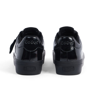 Back view of Adult Womens Tovni Stack Lo Flower Patent Leather Black