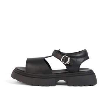 Left side view of Youth Womens Kenzi Leather Sandals Black