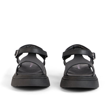 Front view of Youth Womens Kenzi Leather Sandals Black