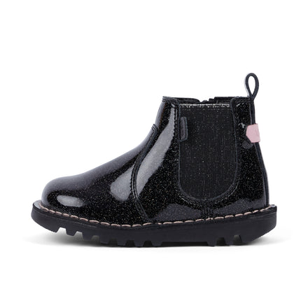 Left side view of Infant Girl's Kick Chelsea Galactic Leather Black