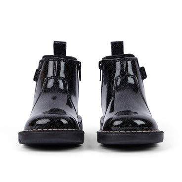 Front view of Infant Girl's Kick Chelsea Galactic Leather Black