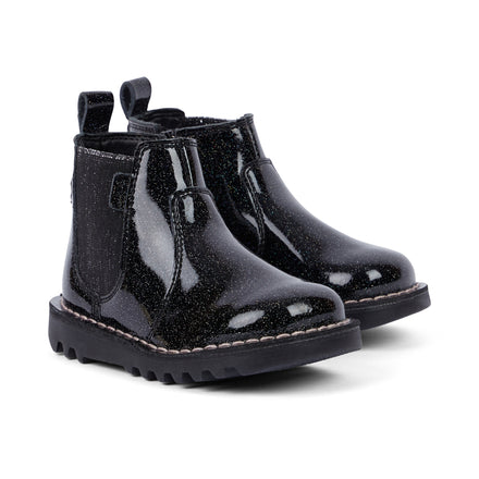 Front ¾ right of Infant Girl's Kick Chelsea Galactic Leather Black