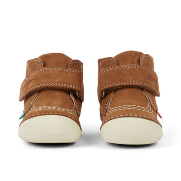 Front view of Baby Unisex Softer Hi Baby Suede Tan