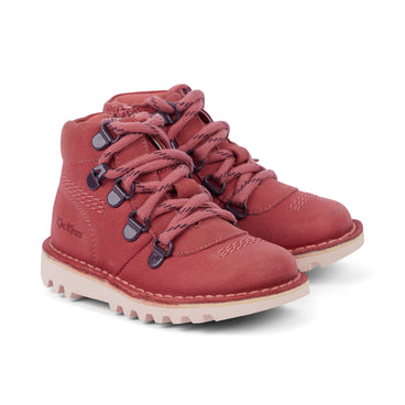 Front ¾ right of Infant Unisex Kick Hi Explore Leather Pink
