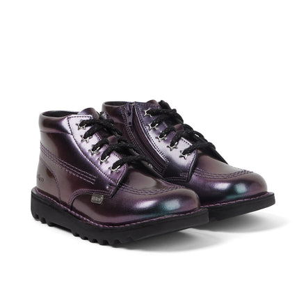 Front ¾ right of Infant Girl's Kick Hi Galactic Patent Leather Purple
