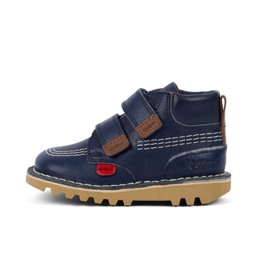 Left side view of Infant Unisex Kick Hi Roll Leather Navy