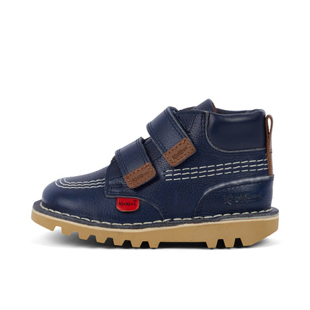 Left side view of Infant Unisex Kick Hi Roll Leather Navy