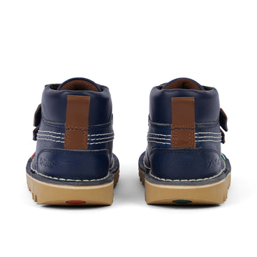 Back view of Infant Unisex Kick Hi Roll Leather Navy