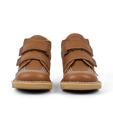 Front view of Infant Unisex Kick Hi Roll Leather Tan