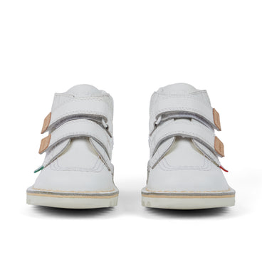 Front view of Infant Unisex Kick Hi Roll Leather White