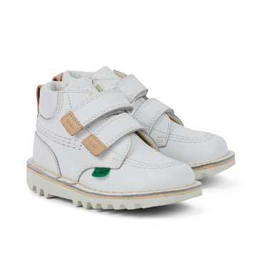 Front ¾ right of Infant Unisex Kick Hi Roll Leather White