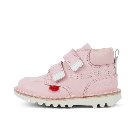 Left side view of Infant Unisex Kick Hi Roll Leather Light Pink