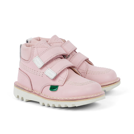 Front ¾ right of Infant Unisex Kick Hi Roll Leather Light Pink