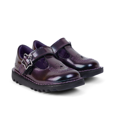 Front ¾ right of Infant Girl's Kick T-Bar Galactic Patent Leather Purple