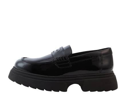 Left side view of Junior Girls Kenzi Loafer Leather Black
