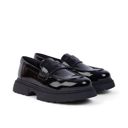 Front ¾ right of Youth Womens Kenzi Loafer Leather Black