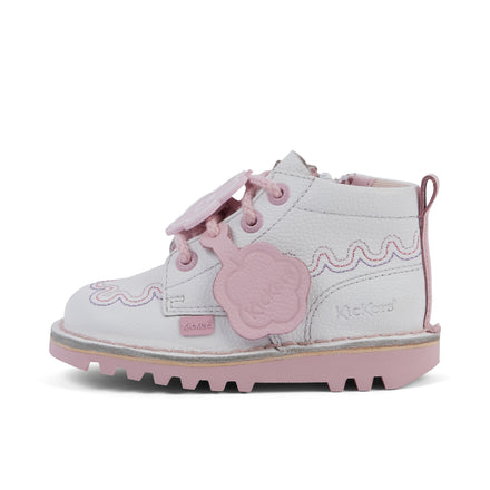 Left side view of Infant Girl's Kick Hi Wave Leather White