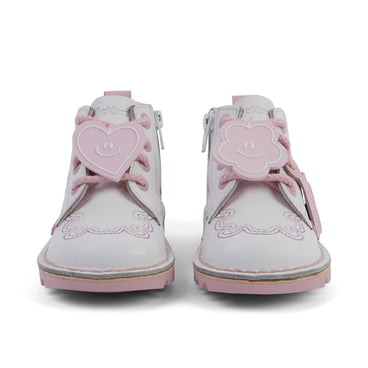 Front view of Infant Girl's Kick Hi Wave Leather White